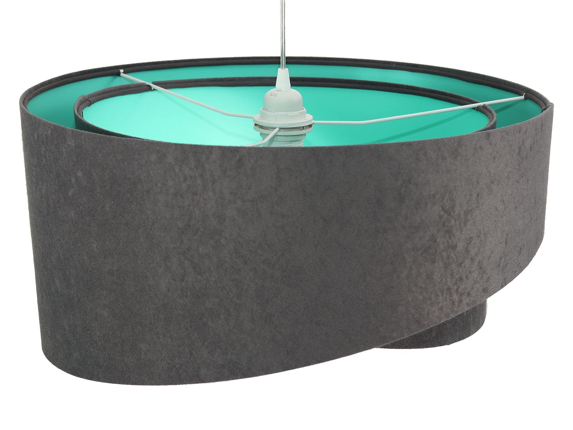Licht-Erlebnisse Dekorative Hängelampe rund Ø50cm Dunkelgrau Mint Ø50cm aus Stoff Pendelleuchte Esszimmer Wohnzimmer