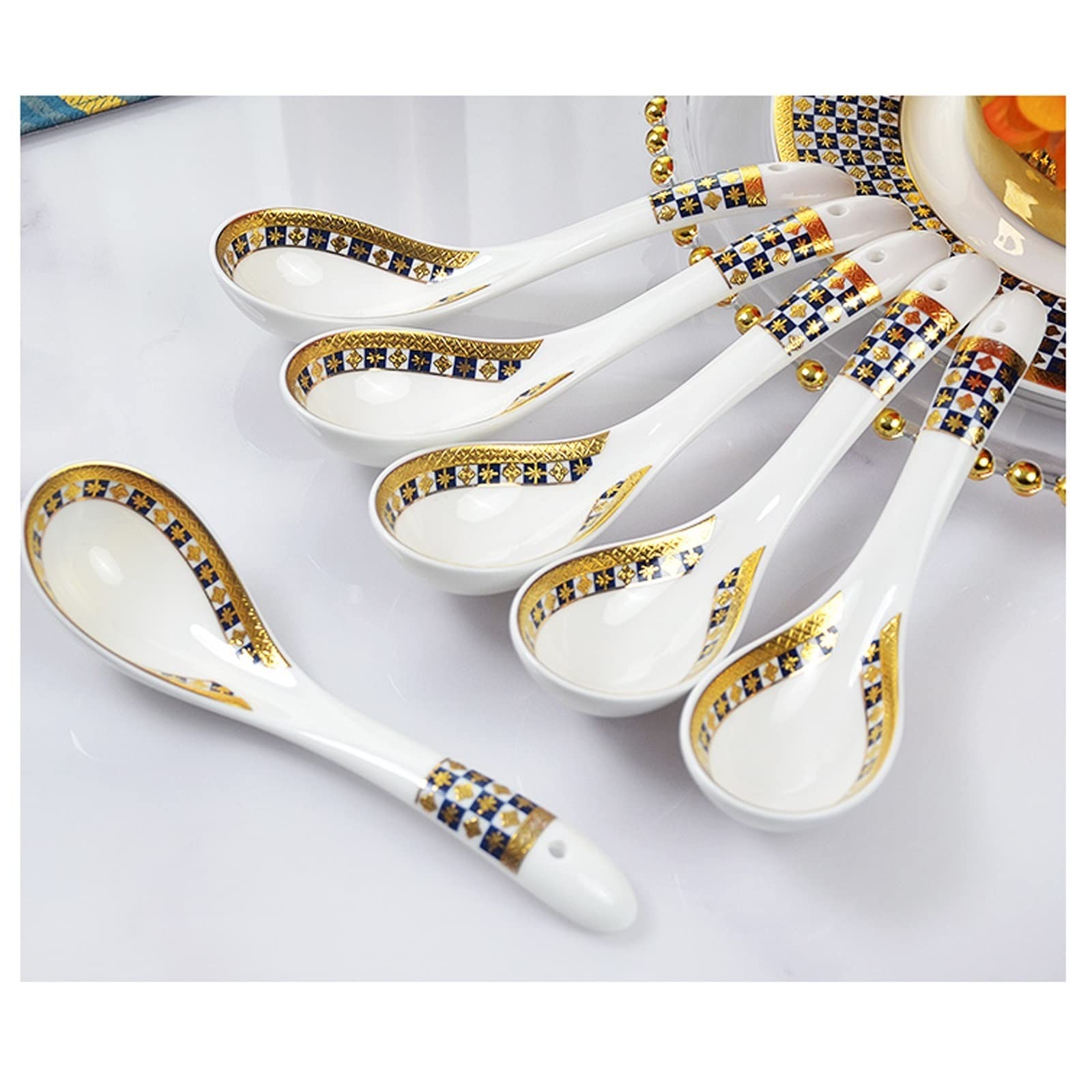 Cucharas de Postre Cucharas de Postre Cuchara de Sopa asiática 3 Piezas Cuchara de Sopa China Tangshan Porcelana Estilo Europeo Relieve Oro Hueso China Vajilla Cucharillas Cafe(A)