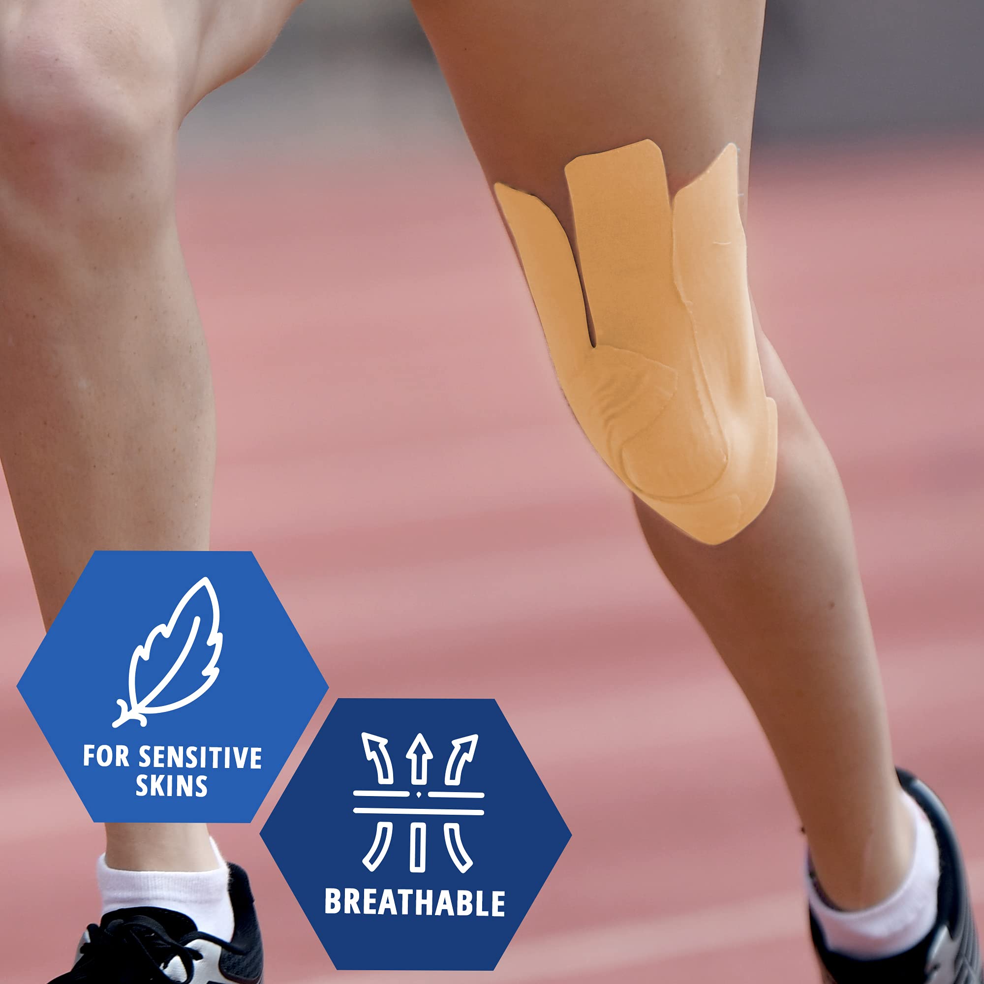 MED PRIDE Kinesiology Tape for Muscle Pain Relief and Support, Latex Free Uncut 2in X 16.4ft Therapeutic Sports Tape Stabilizes Muscles and Joints (Tan)