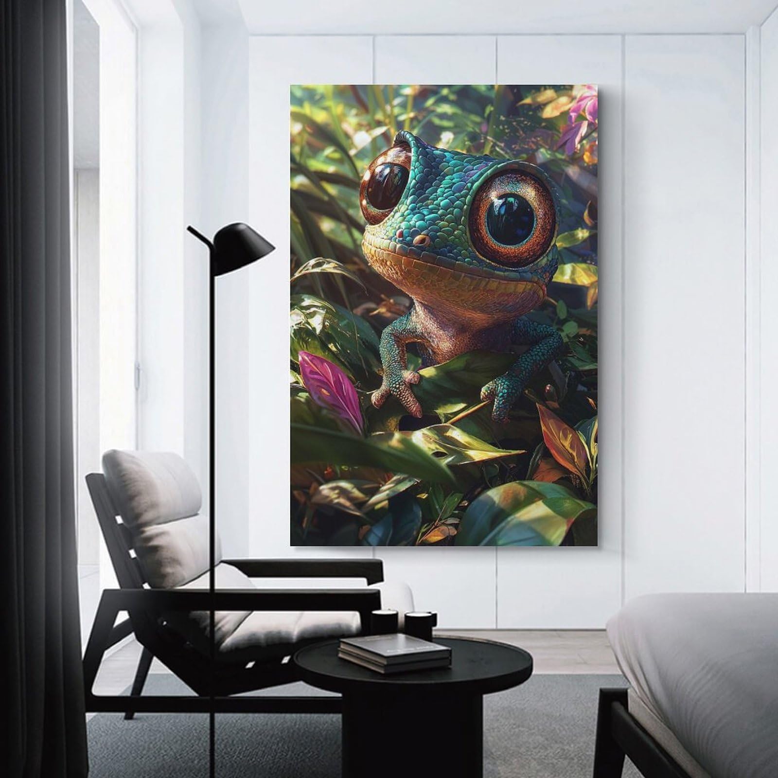 Junmoney Cute Chameleon in Jungle Decorative Wall Artwork, 24x36inch(60x90cm), for Home Lounge, Bedroom Or Reading Nook, Eye Catching Artwork for Blank Walls