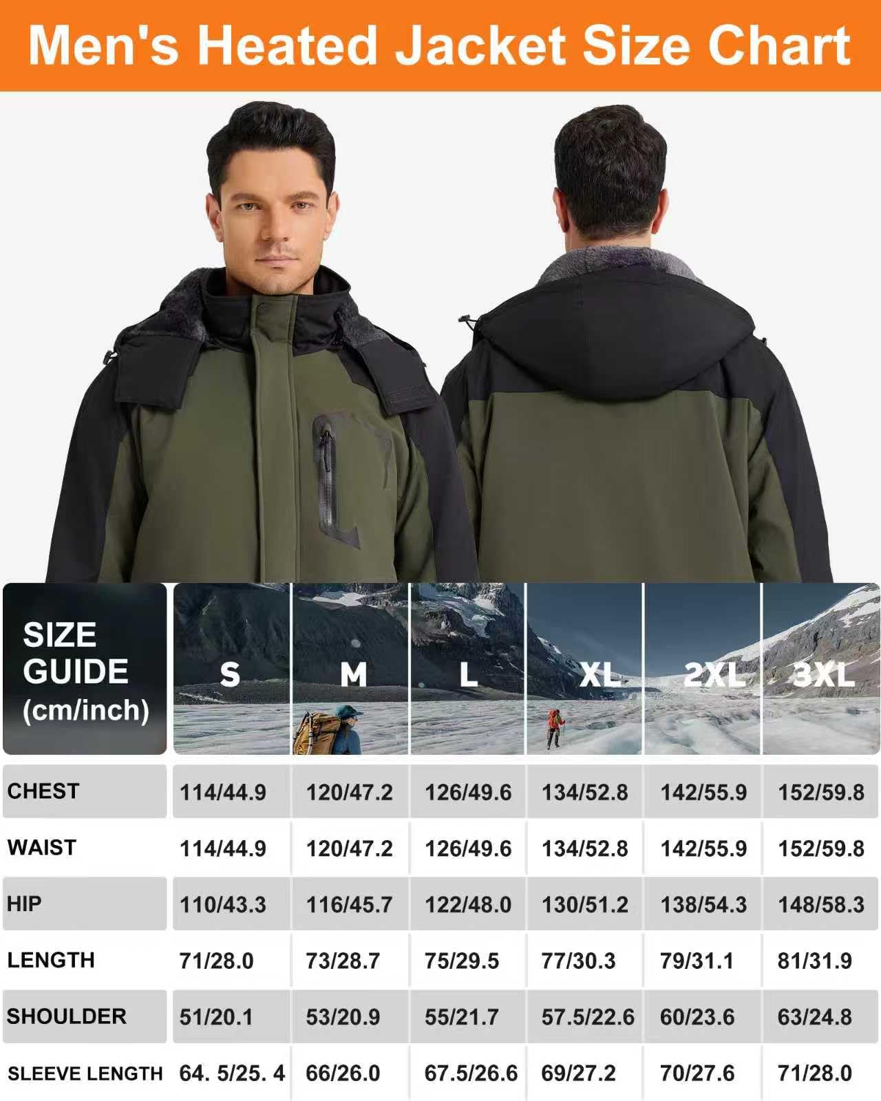Chaqueta calefactable para hombre con batería externa de 18400 mAh 12 V, chaqueta térmica para hombre, forro cálido, chaqueta con capucha extraíble, resistente al viento, resistente al agua, para