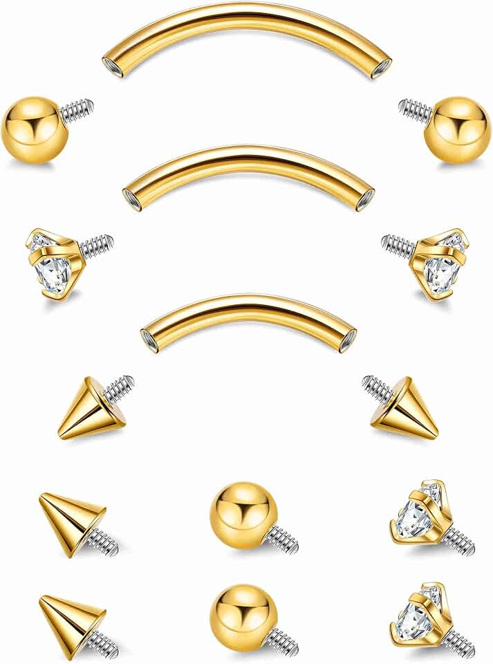 Masedy 3PCS 16G 18G G23 Pure Titanium Eyebrow Piercing for Women Men Curved Barbell Tiny Eyebrow Ring Vertical Labret Lip Jewelry Internally Threaded Rook Helix Conch Daith Piercing Jewelry