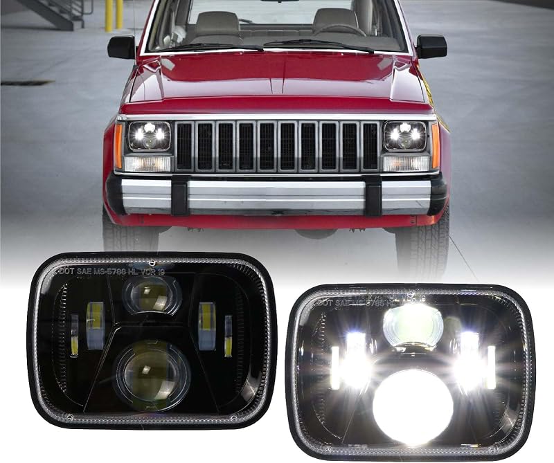 Farol dianteiro LED projetor H6054/H6052 USR preto para Jeep Cherokee XJ 1984–1996 – Par