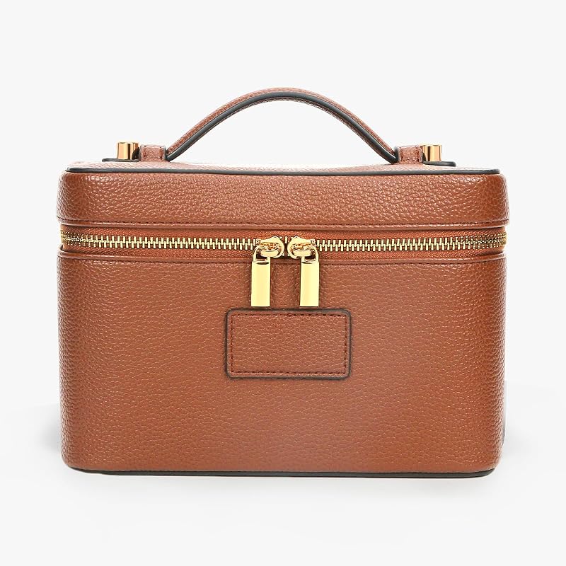 Necessaire organizadora de maquiagem AnBlack com divisória removível, estojo de viagem em couro PU, Light Brown