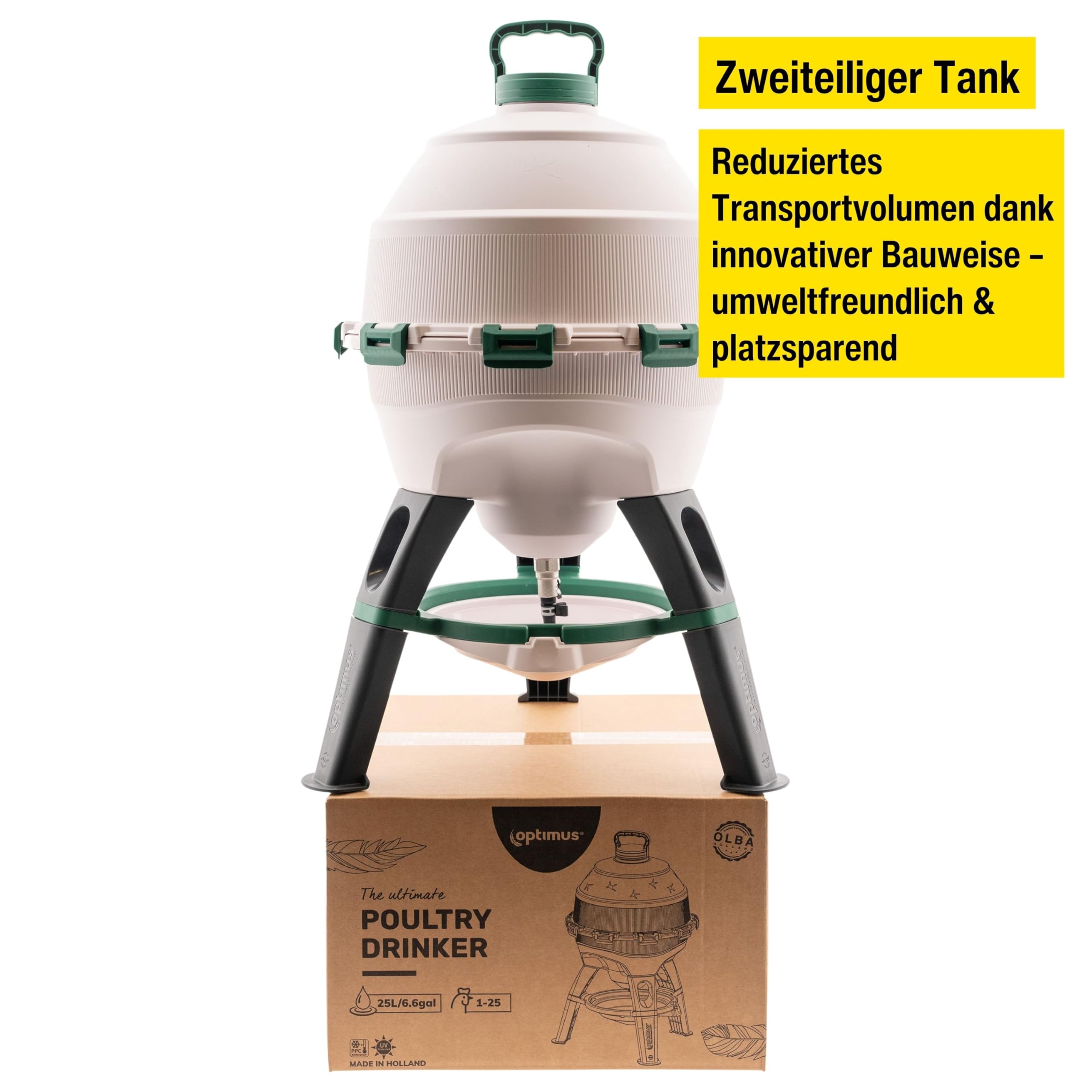 horizont Hühnertränke Optimus 25 L für bis zu 25 Hühner, inkl. Ersatztrinkschale, Zweiteiliger Wassertank - Geflügeltränke - Automatische Tränke - Wasserspender