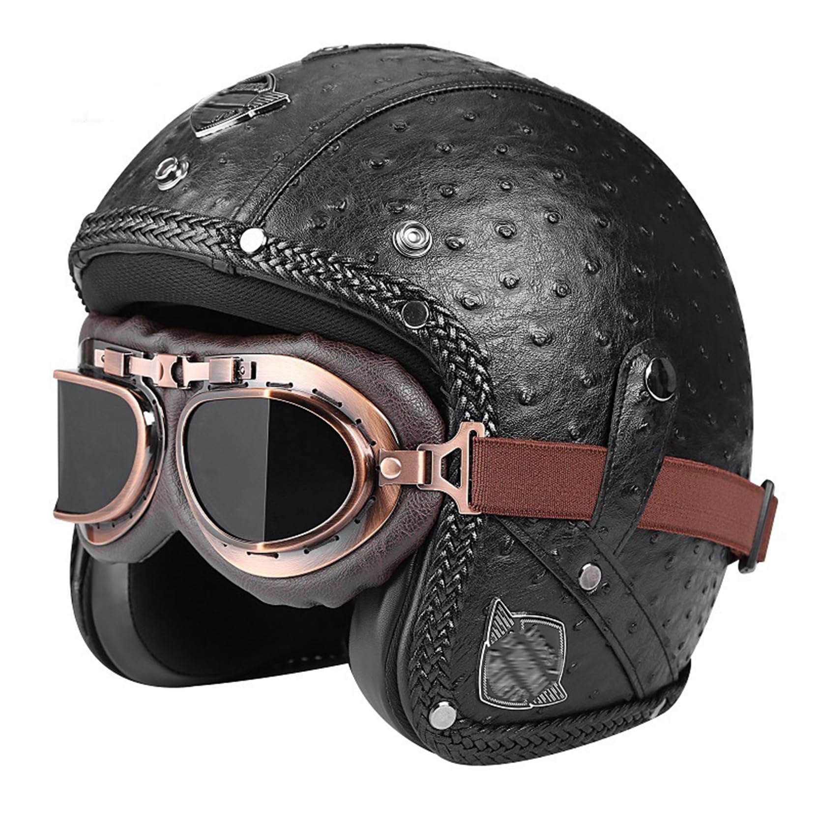 Casco homologado ECE/Dot retro de tres cuartos con gafas de protección 8