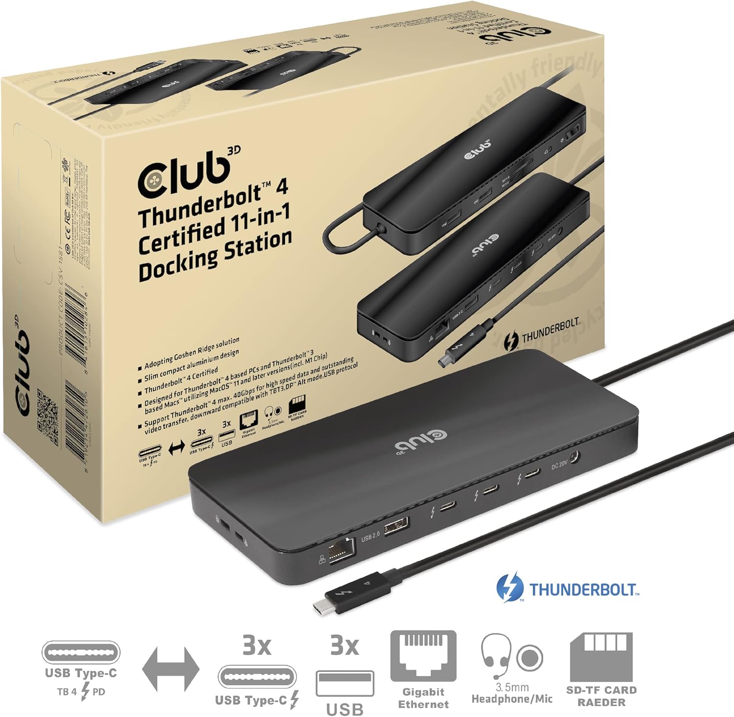 Club 3D Thunderbolt 4 Certified 11-in-1 Docking Station, W128562930 (11-in-1 Docking Station)