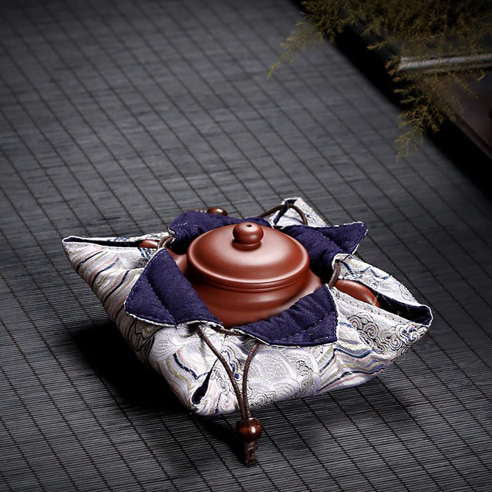 COMFEELING Tea Cozy Chinese Style Teapot Cosy Cotton Linen Thick Quilted Kettle Cover for Home Kitchen Decorative (Silver,Square : 7.8 Inch)