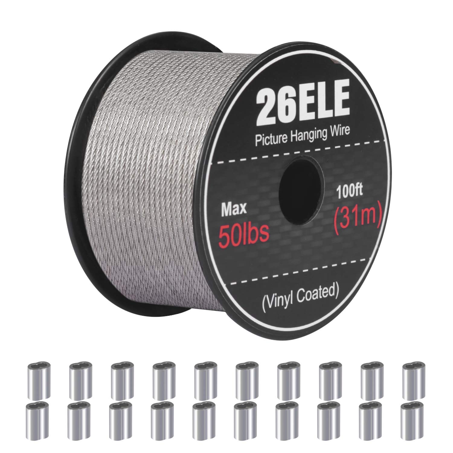 26ELE Picture Hanging Wire 50lb, Heavy Duty Stainless Steel Wire Rope for Hanging Picture Frame