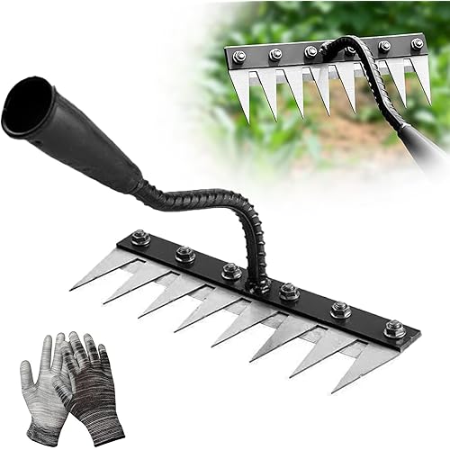 2025 Iron Weeding Rake 2.0, Iron Rake for Gardening and Weedings, Heavy Duty Gardening Hand Weed Puller Tools, 8 Teeth Carbon Steel Garden Weedings Rakes for Lawn Care
