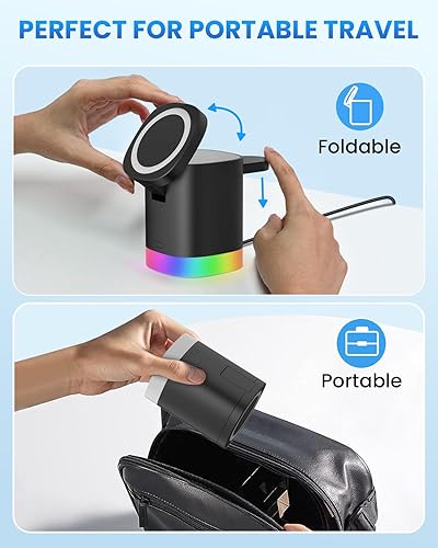 Miniatura 2 de Cargador inalámbrico para estación de carga Mag-Safe JoyGeek 3 en 1, soporte de viaje magnético para iPhone 16, 15, 14, 13, 12 Pro Max Plus, Apple