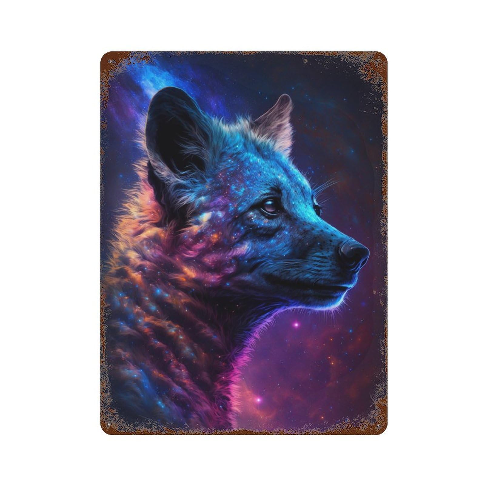 Cosmic Wolf Portrait-26 Rust Effect Tin Sign 15.7"x11.8", Farmhouse Wall Decor for Living Room, Hallway And Home Decor