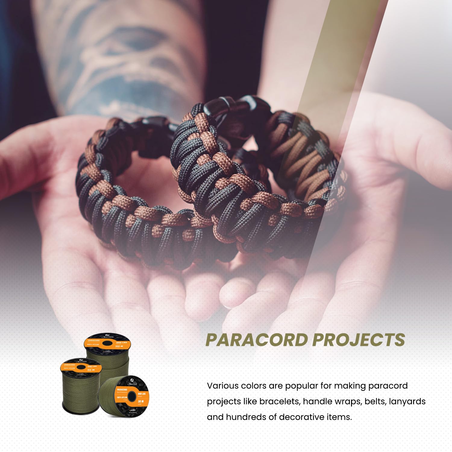 Abma Cord Paracord 550 4mm 100m 100% Nylonowa Sznurek Linka Typ III 7-żyłowa do Biwakowania, Majsterkowania, Zewnątrz, Survivalowy - Max. 250kg (550lb) - Czarny