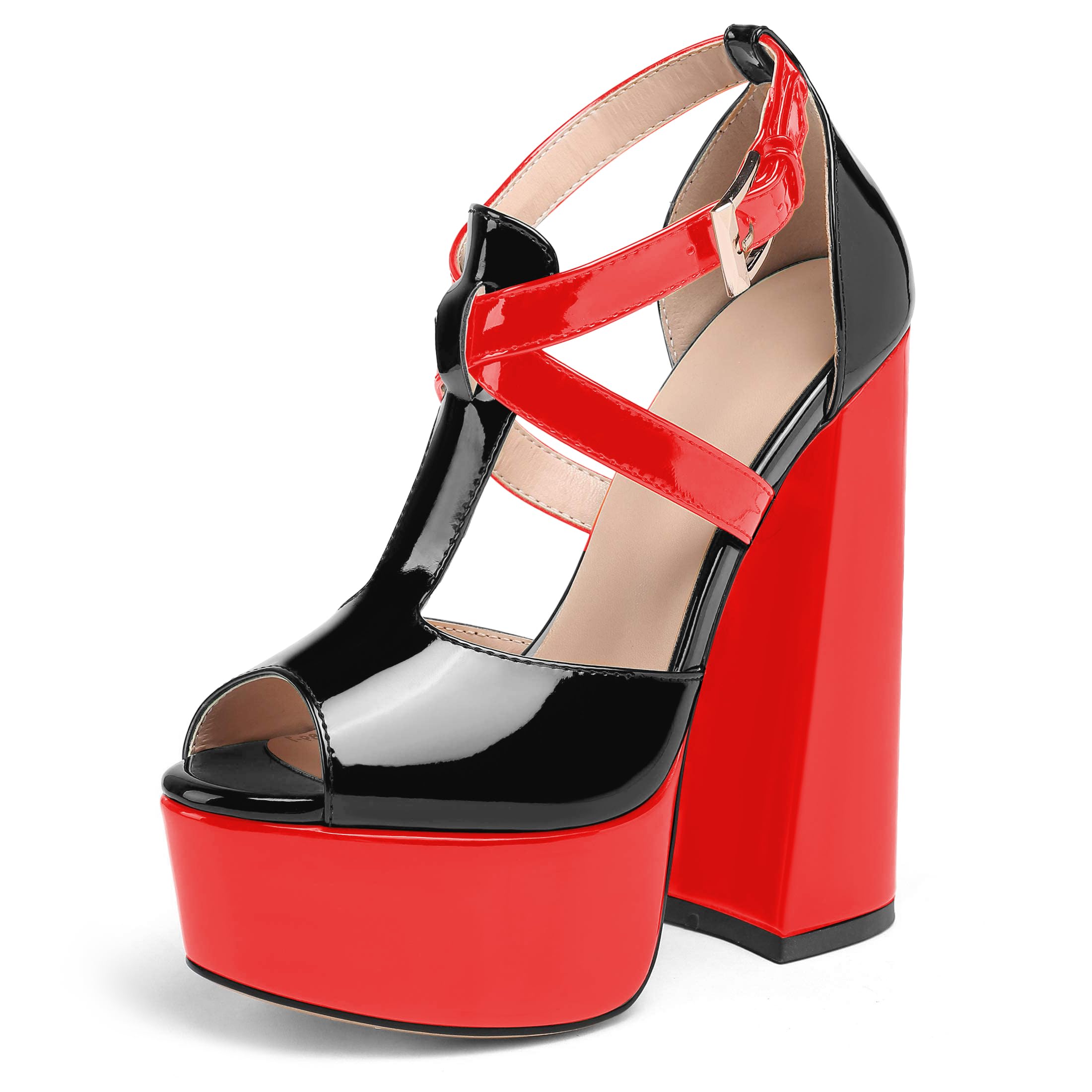 YODEKS Women's Peep Toe Chunky Heel Sandals Ankle Strap Platform Wedding Shoes