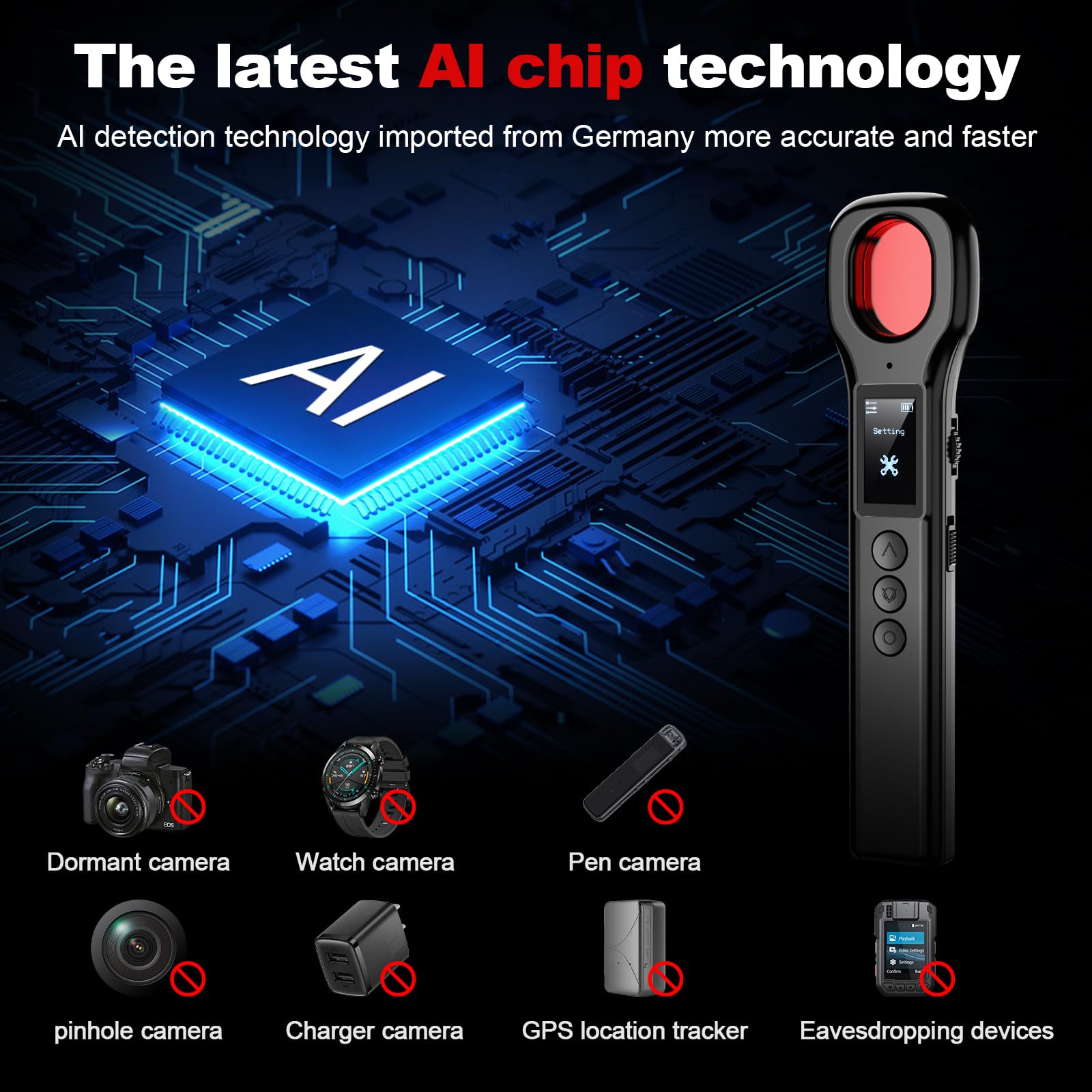 Détecteur de caméra espion LED amélioré avec 4 modes et 9 niveaux de signal ; détecteur de caméra cachée avec 8 niveaux de sensibilité, traceur GPS et détecteur ; convient pour une utilisation dans