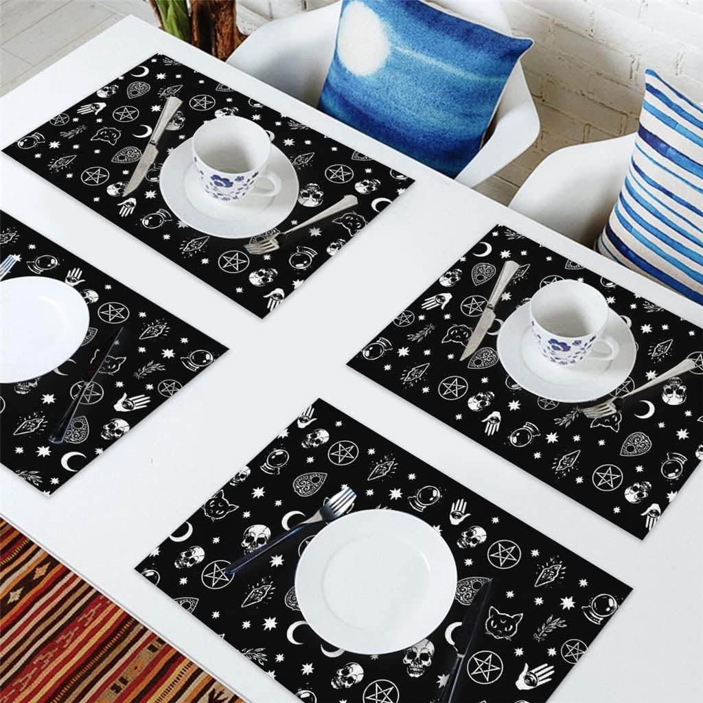4/6pcs Set Table Mats Black Moon Divination Printed Table Napkin Kitchen Accessories Home Party Decorative Placemats (Color : D, Size : 4 PCS)