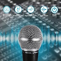 Vista 4 de Pyle Micrófono vocal dinámico profesional, bobina móvil, cardioide dinámico unidireccional de mano con soporte de micrófono, soporte universal