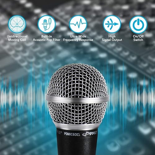 Miniatura 4 de Pyle Micrófono vocal dinámico profesional, bobina móvil, cardioide dinámico unidireccional de mano con soporte de micrófono, soporte universal para