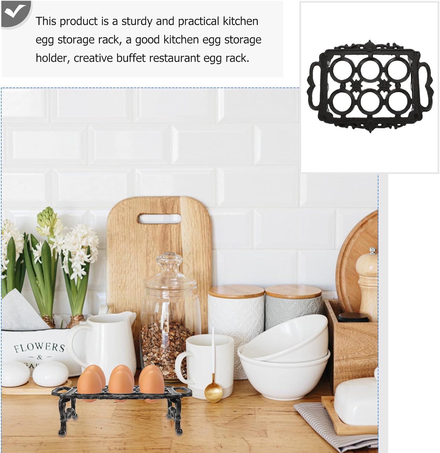 Cast Iron Egg Storage Rack Large Kitchen Egg Organizing Basket Dining Table Home Use Black