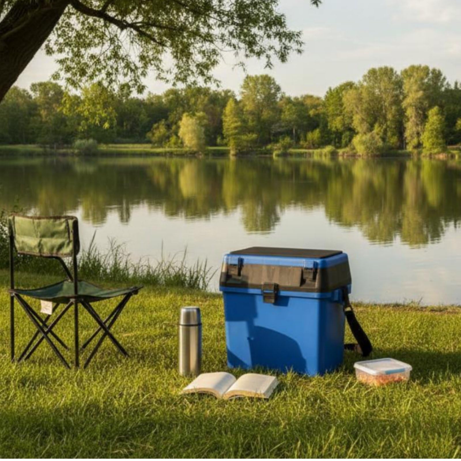 Cassetta da Pesca con Seduta Grande Capacità Sgabello Contenitore da Pesca Ampio Vano Superiore Valigetta Porta Minuterie, Blu