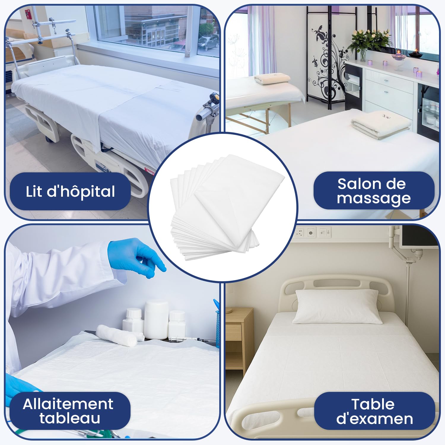 BORNOVA - Lot de 10 draps jetables 140x240 cm – Draps d'examen médicaux non-tissés – Draps médicaux d'examen usage unique – Drap table de massage, housse table massage
