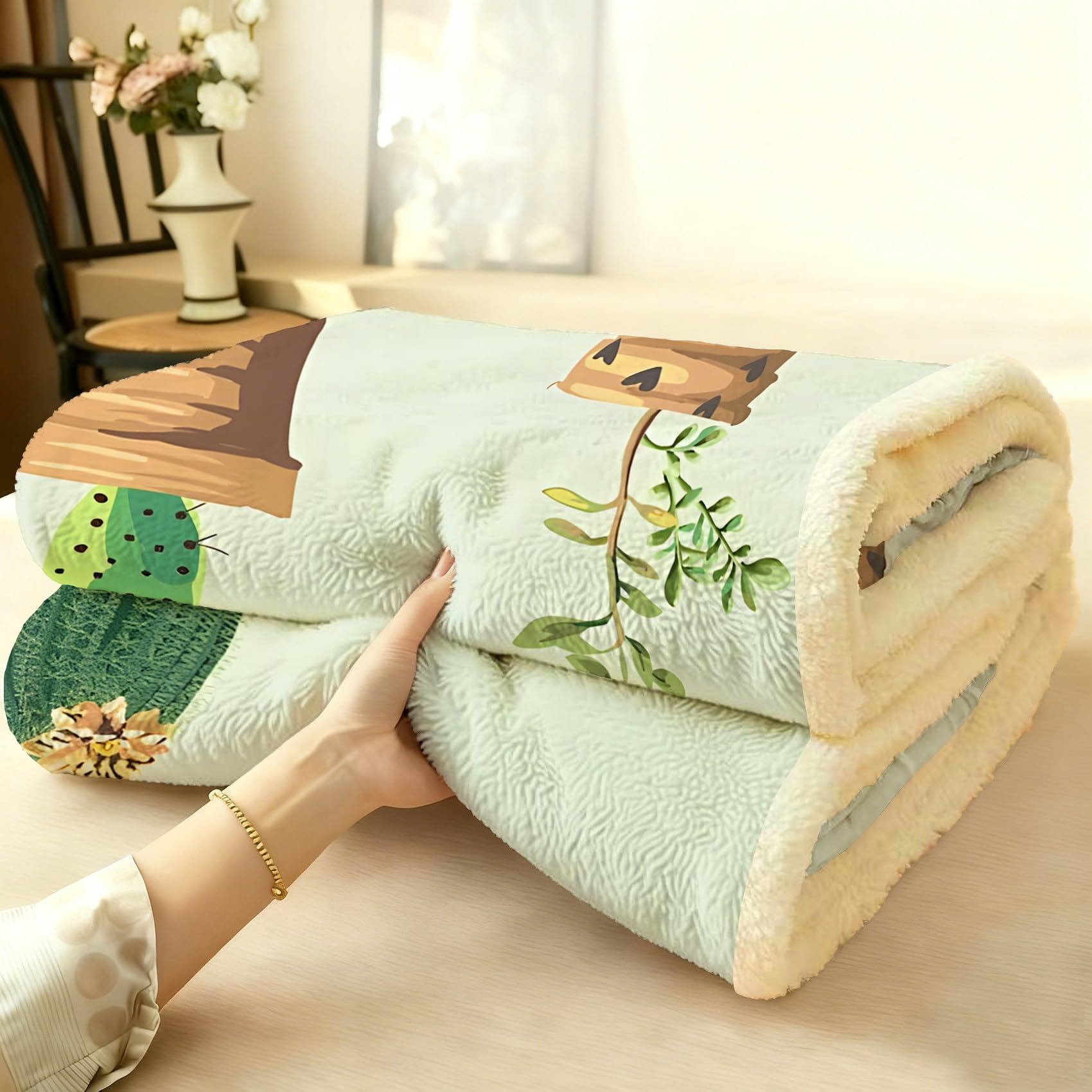 Kaktus Fleecedecke 150x220 cm – Ultraweich Kuscheldecke, Green Flauschige Decke für Bett, Sofa & Wohnzimmer, Weicher Überwurf zum Kuscheln