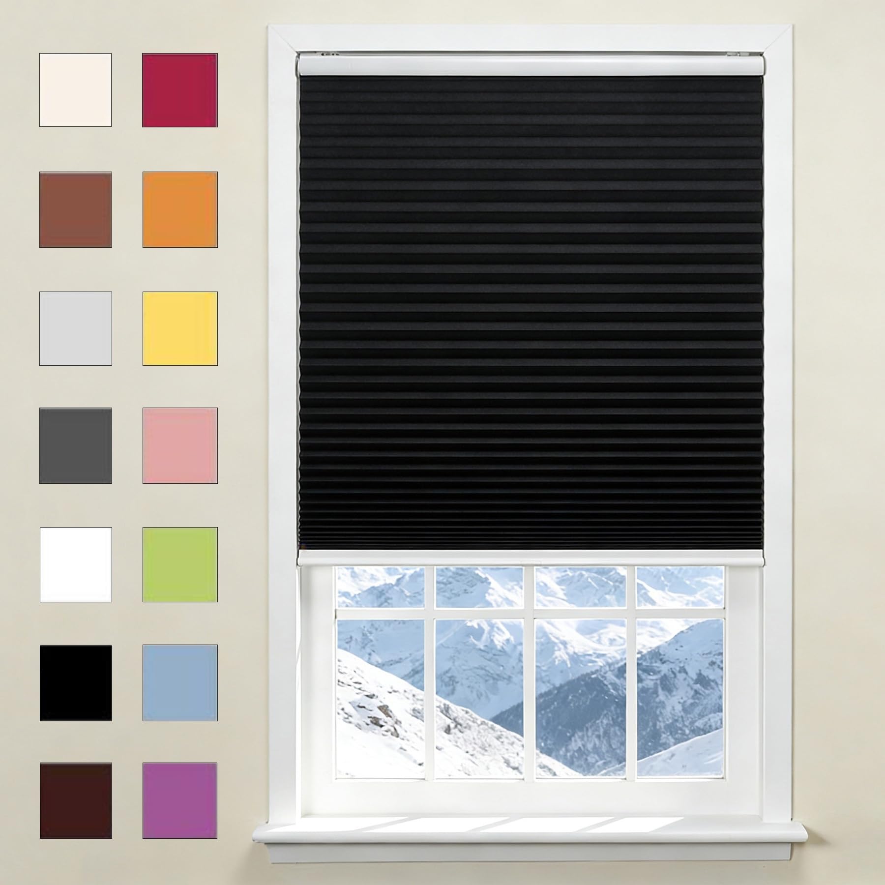Store Plissé 38 x 120 cm Contre Le Soleil, Réglable Haut Bas, Protection de Privée, Ouverture à Double Sens Store Plissé à 2 Rails pour Cuisine, Chambre, Coucher, Salon, Noir