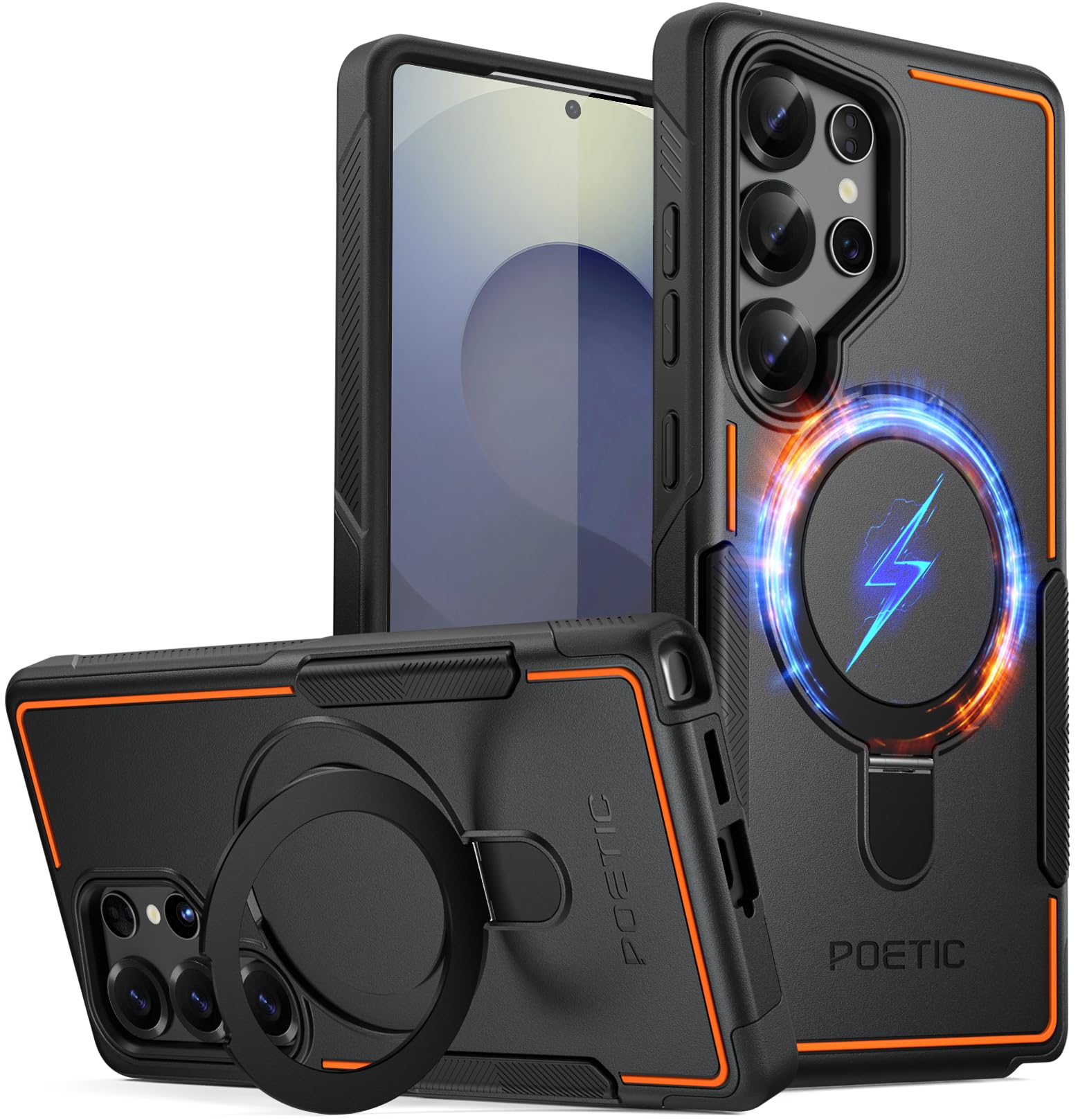 Poetic Neon MagPro Case for Samsung Galaxy S25 Ultra 5G, [Magnetic Ring Stand] Dual Layer Rugged Slim Shockproof Protective Cover, Orange