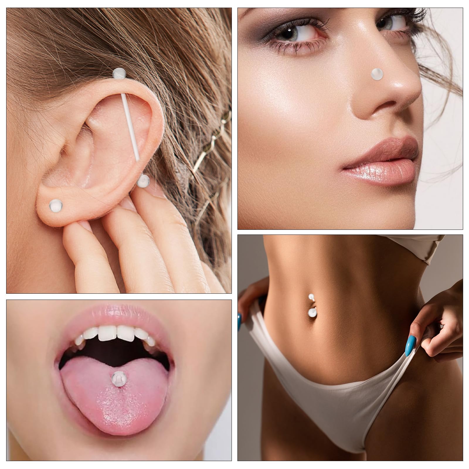 Tucnoeu 44-częściowy zestaw przezroczystych kolczyków do nosa, akrylowy, przezroczysty, piercing do brwi, wargi, nosa, języka, pępka, zestaw do piercingu, do pracy, chirurgii