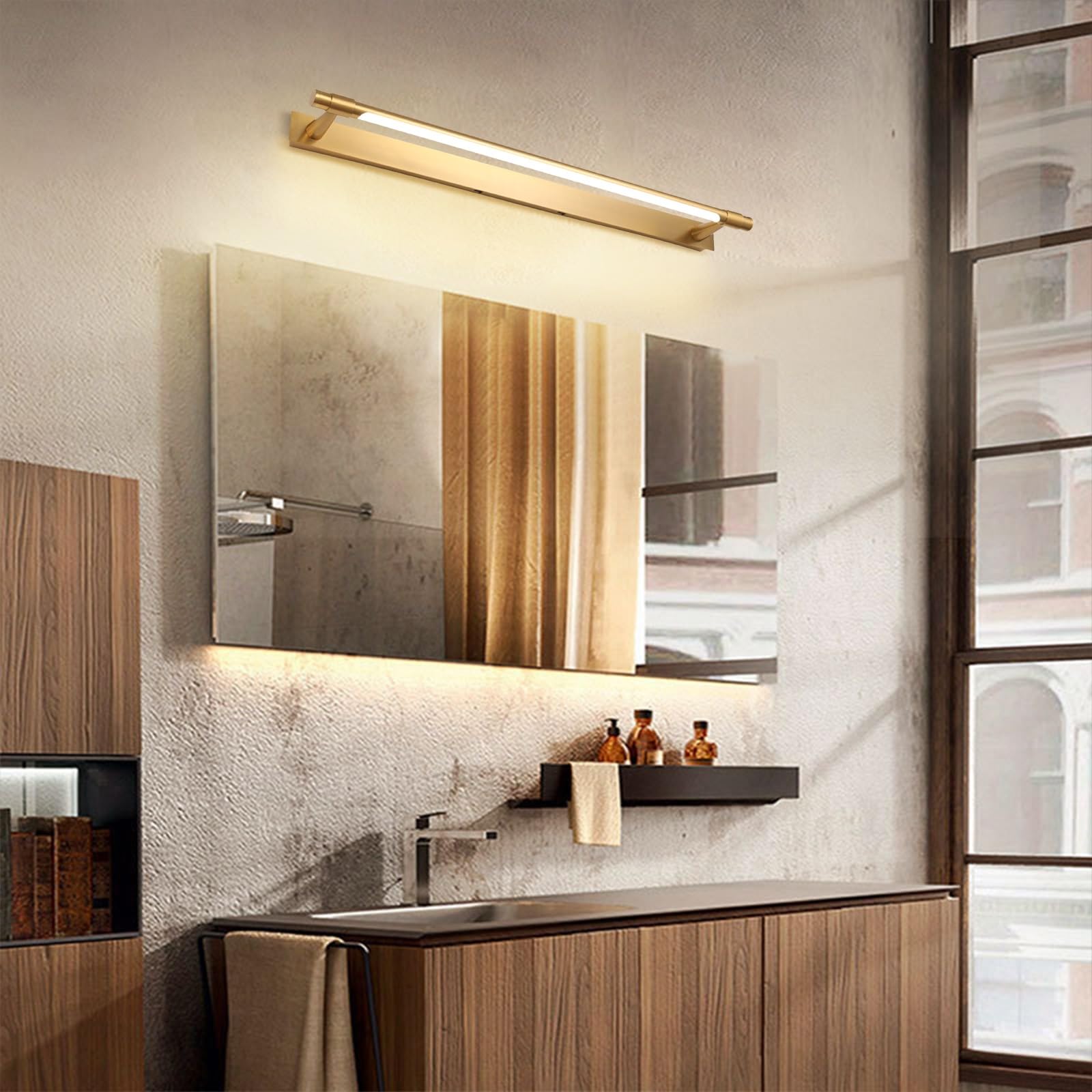 Oświetlenie łazienkowe LED, lampa przednia do lustra, kinkiet ścienny z regulacją 120°, oświetlenie szafki lustrzanej, oświetlenie ramki obrazu, długie paski świetlne do łazienki(Gold,81cm)