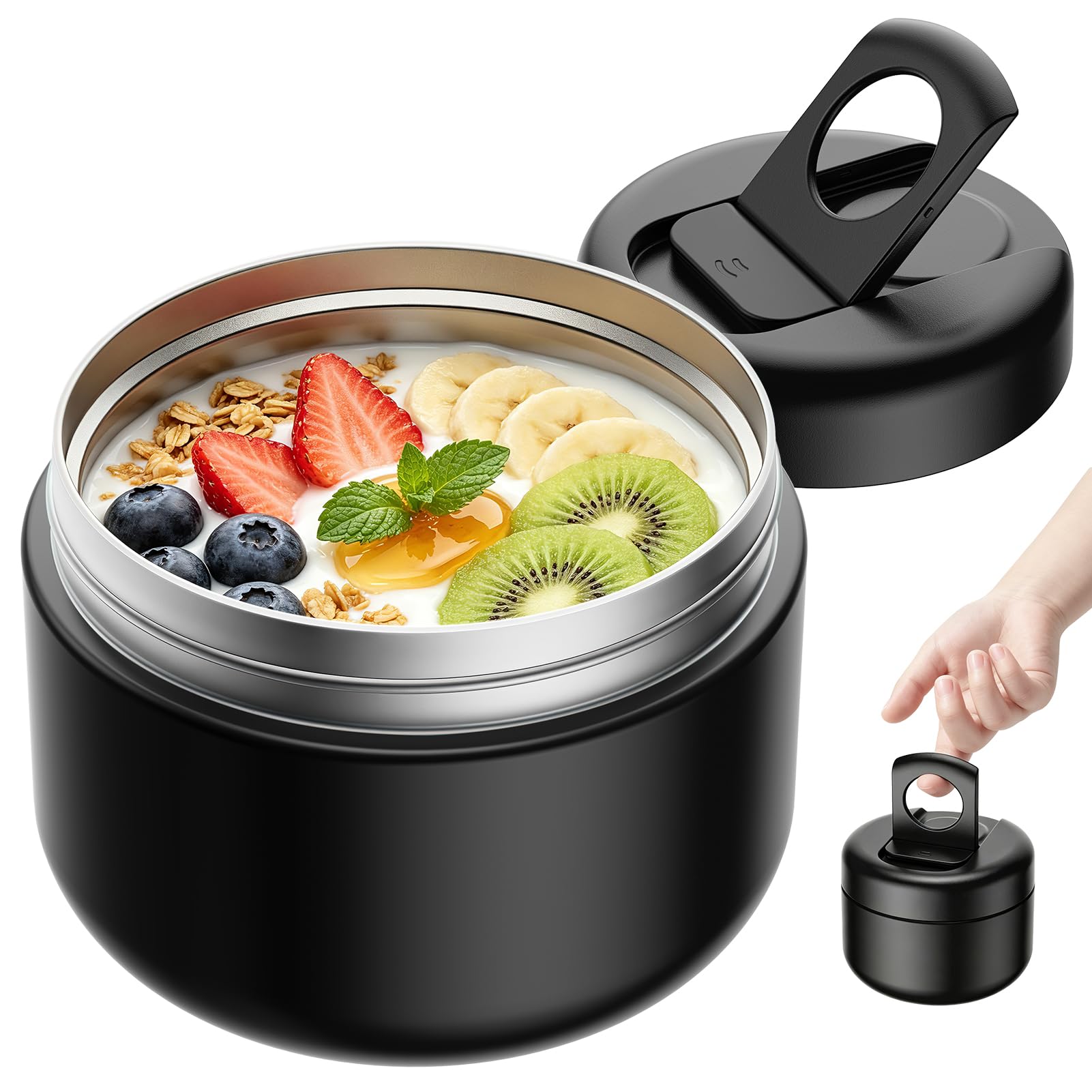 WayEee 420ml Kids Food Flask - Leak-proof Insulated Vacuum/Black