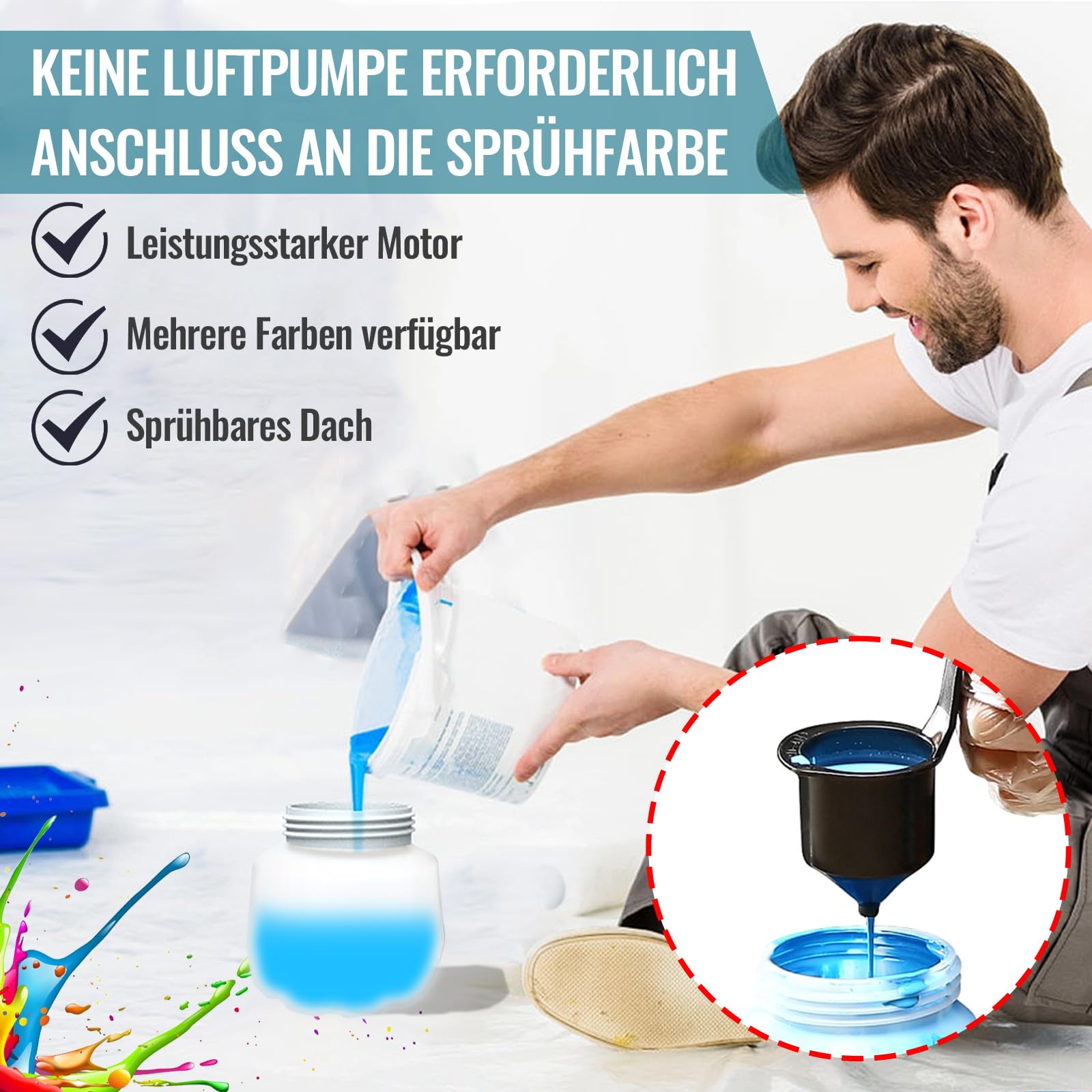 Sistema de pulverización de pintura, compatible con baterías Makita de 18 V, pistola eléctrica con 3 boquillas y 3 patrones, cubo extraíble de 1000 ml