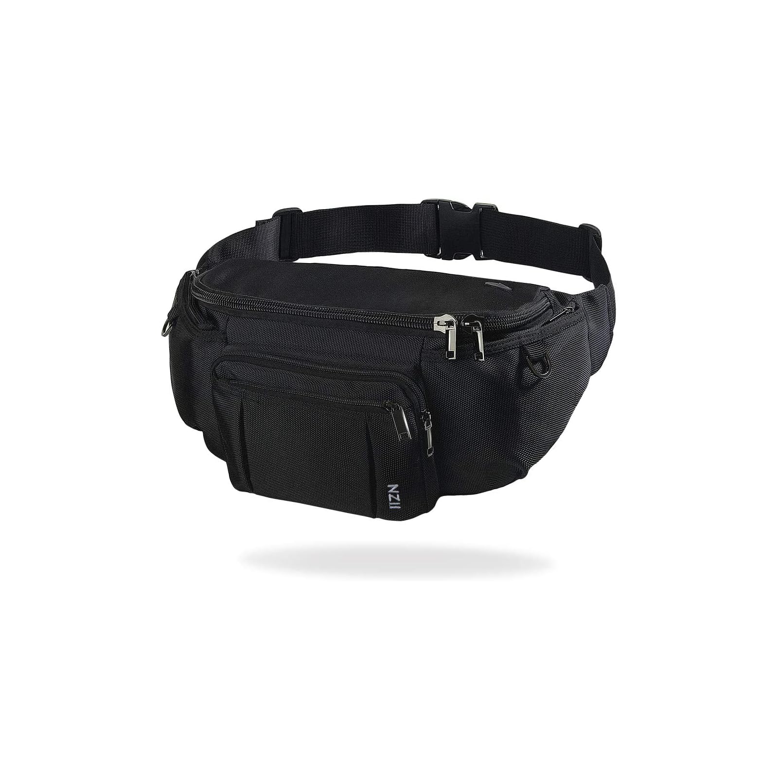 Photo 1 of NZII Large Black Fanny Pack - 1680D Nylon, 6 Zipper Pockets