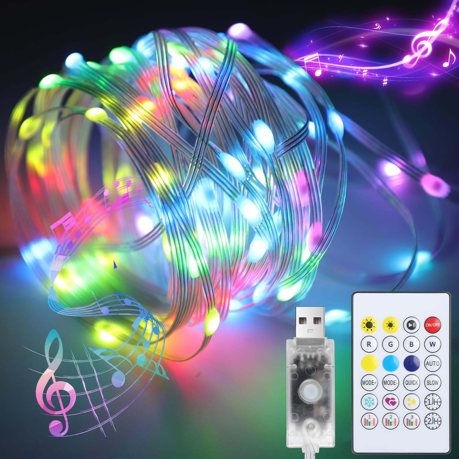 33FT Color Changing Fairy Lights with Remote, 11 Modes USB Plug in String, Multicolor LED Twinkle Lighting for Christmas Tree Decoration, Wedding, Halloween, Bedroom, Curtain