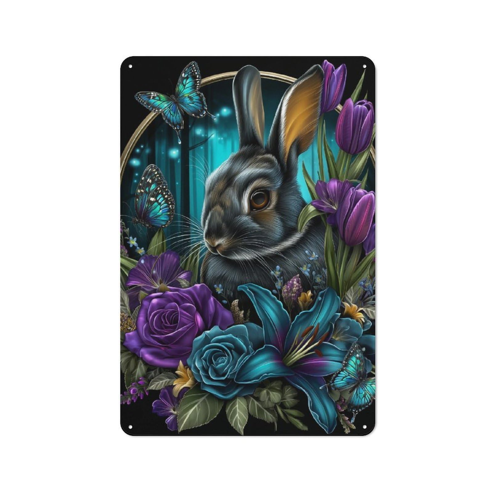 Junmoney Enchanted Bunny & Butterflies Printed Metal Sign 30X20cm For Man Cave Or Games Room, Suited To Man Cave Decor Fans