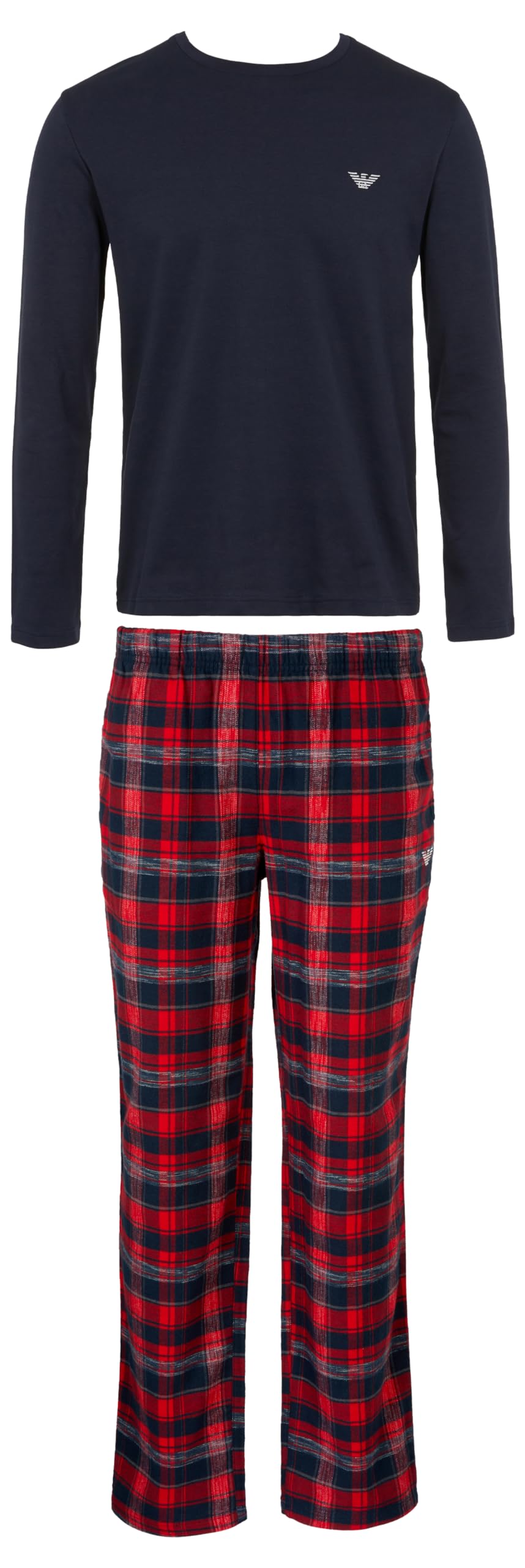 Emporio Armani Men's TARTAN FLANNEL LONG PAJAMAS Pajama Set, MARIN/SCOZ MAR/ROSSO,