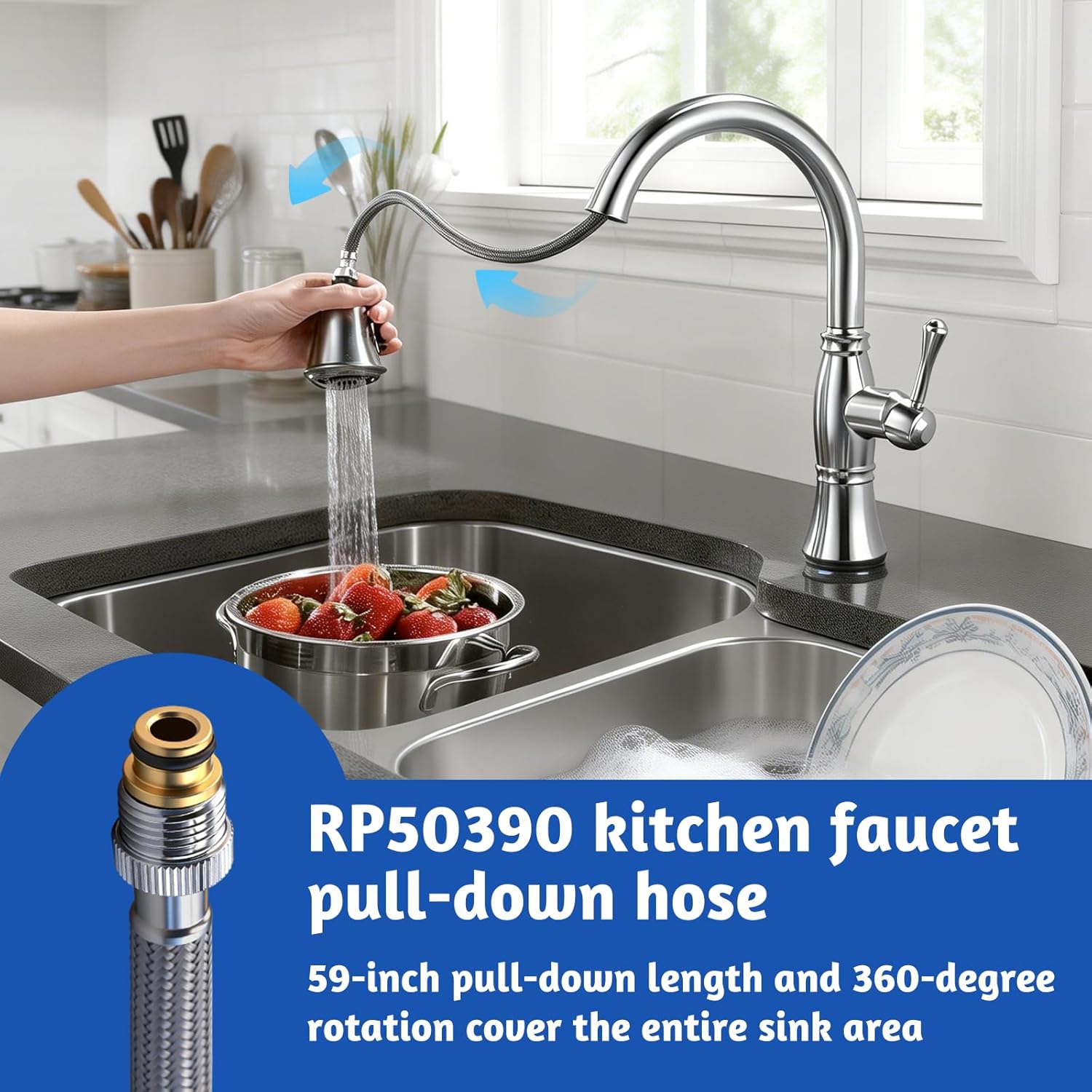 RP50390 RP62057 RP74608 Kitchen Faucet Pull Down Hose Compatible with Delta DST Faucet, 59 Inch