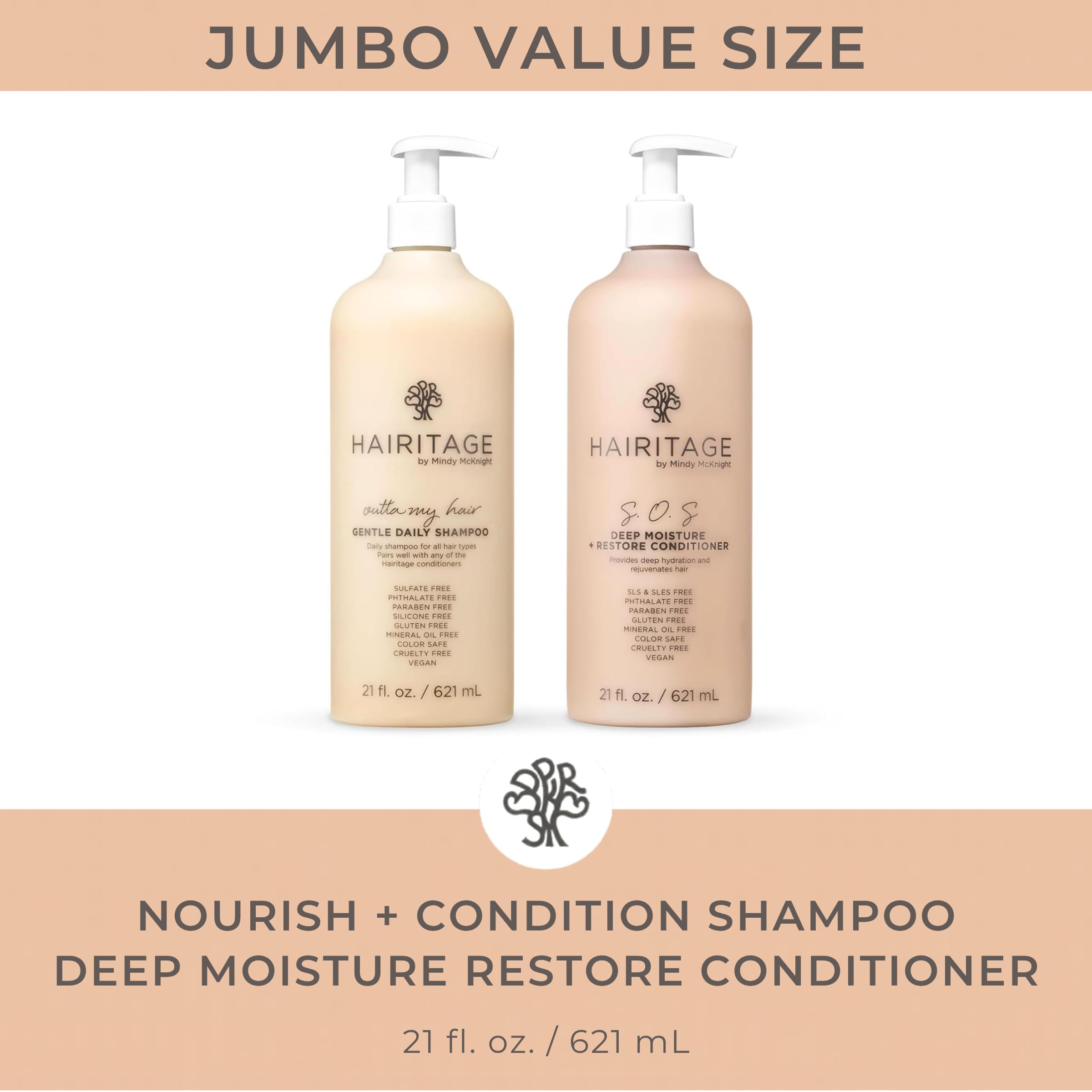 Hairitage Gentle Daily Moisture Shampoo & Conditioner Set, Jojoba Oil, Cherry Amber