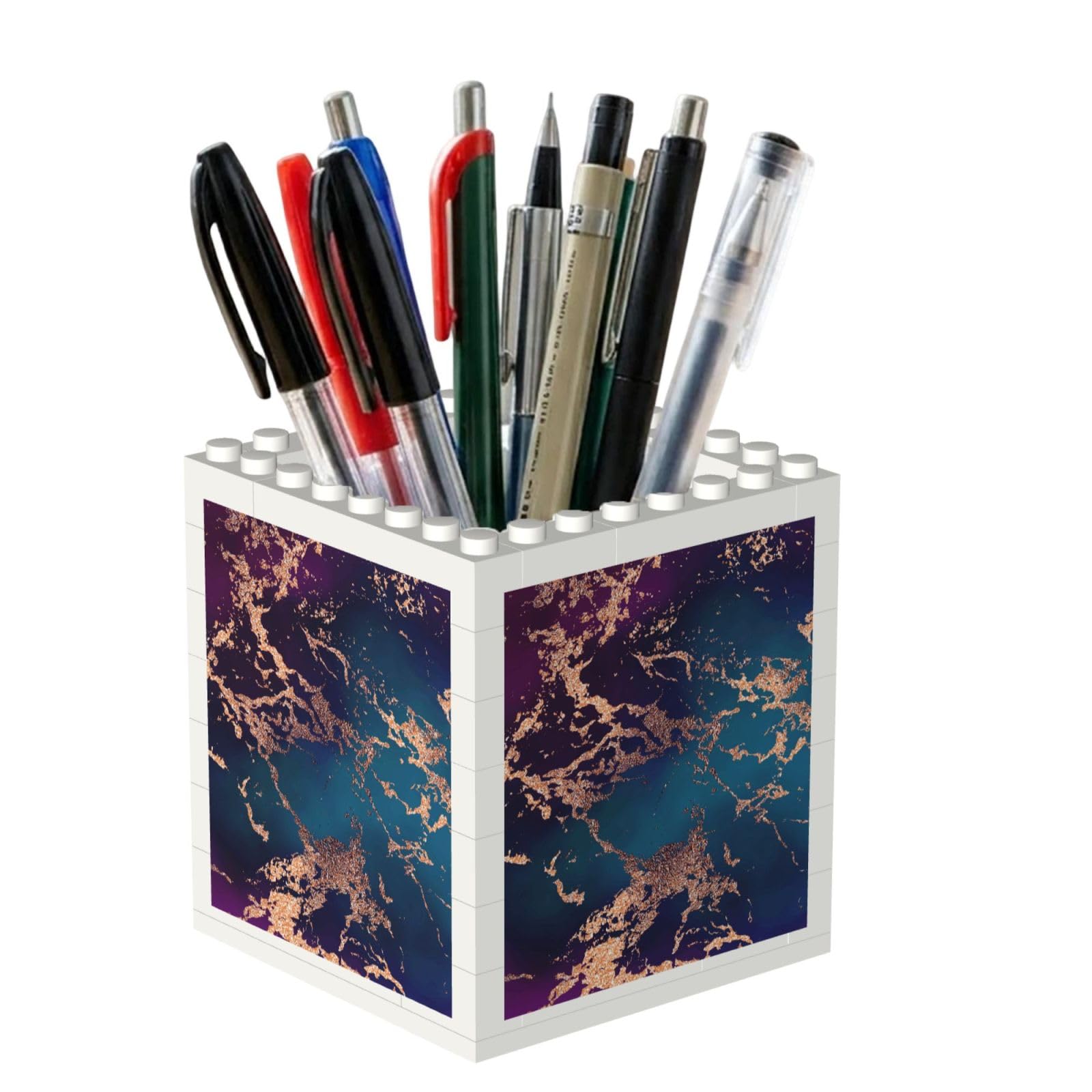 Poadnly Marble Luxe Decor Dark Purple And Teal With Gold, Pen Pot Pencil Holder for Office Home School, Compact Desk Organiser for Office Stationery