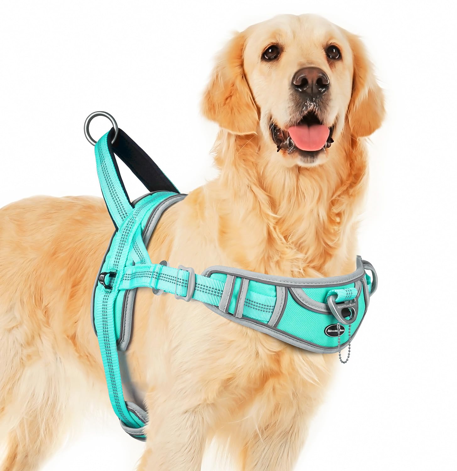 ADVENTUREMORE No Pull Dog Harness for Large Dogs, Sport Dog Halter Harness Reflective Breathable Dog Vest Escape Proof Dog Harness with Easy Control Front Clip Handle for Training Walking L Teal