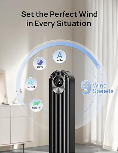 Vista 5 de Dreo Ventilador de torre de 42 pulgadas, ventilador oscilante silencioso sin aspas con control remoto, 6 velocidades, 4 modos, pantalla LED, Negro