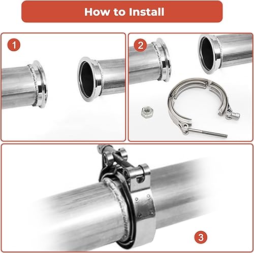 Miniatura 3 de AKIHISA Abrazadera de banda en V de acero inoxidable 304 de 3 pulgadas, para kit de brida de tubos de escape turbo de escape, accesorios de escape