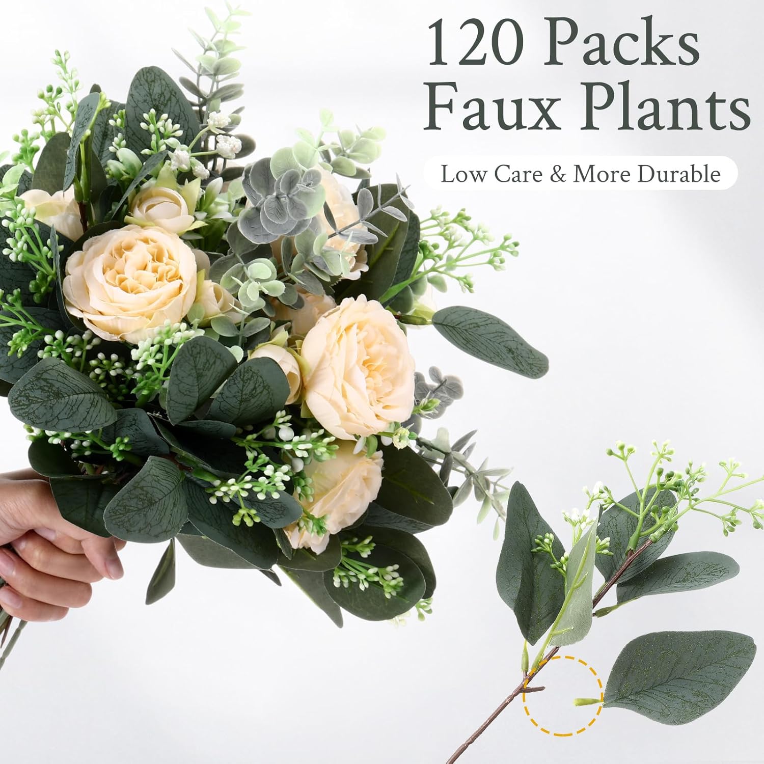 Janinka Mixed Eucalyptus Leaves Stems Bulk with White Seeds Artificial Silver Dollar Leaves Sprays Faux Oval for Wreath Garland Floral Bouquets Arrangement Wedding Greenery Decoration(120) - Image 5