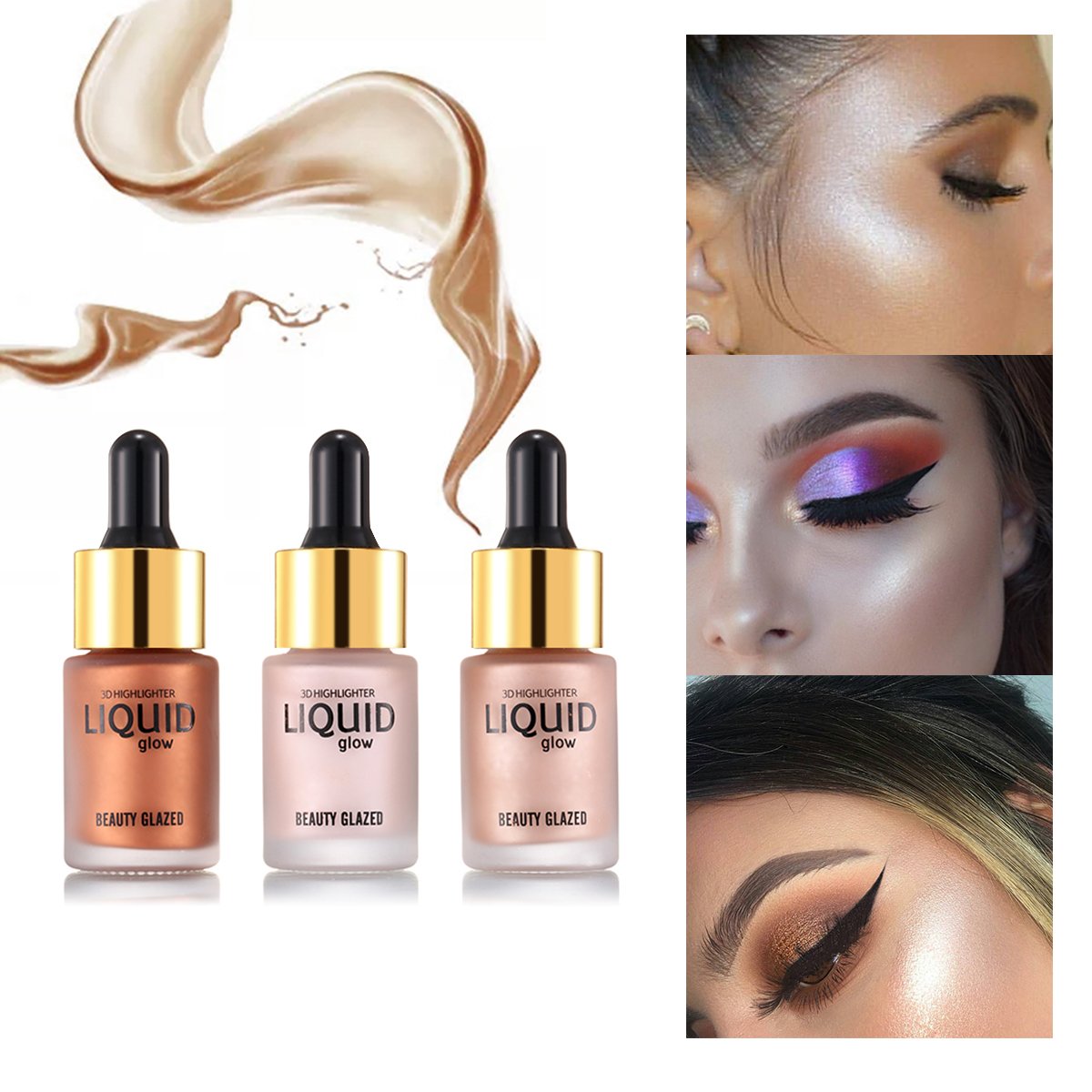 Beauty Glazed Face Glow Liquid Highlighter,Contour Make Up Glitter Brighten Shimmer 3D Highlighters Waterproof(PEARL)