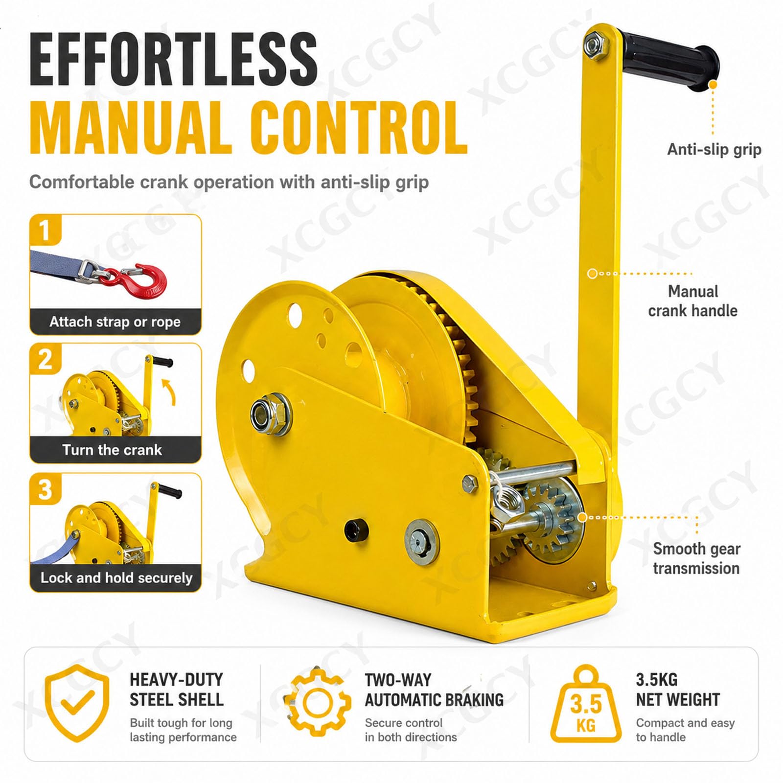 Salpa Ancora Manuale a 2 Vie con Bloccaggio Automatico E Freno Automatico, in Acciaio Inox, Doppia Frenatura, Struttura Antiscivolo per Barche Camion Auto