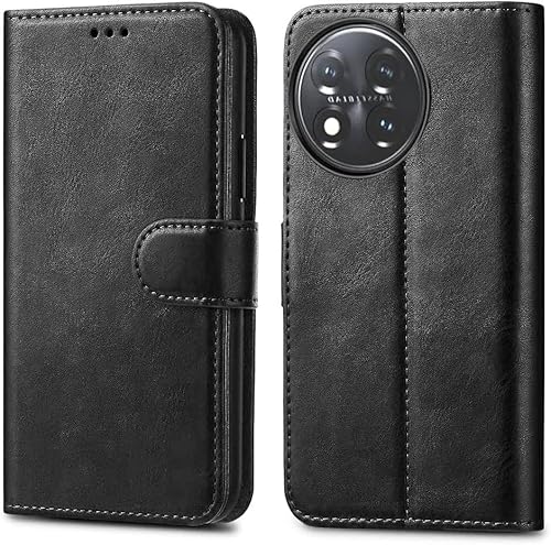 OnePlus 11 5G Leather Case - Premium Wallet Case Leather Flip Cover [Card Holder] [Magnetic Closure] For OnePlus 11 5G Black