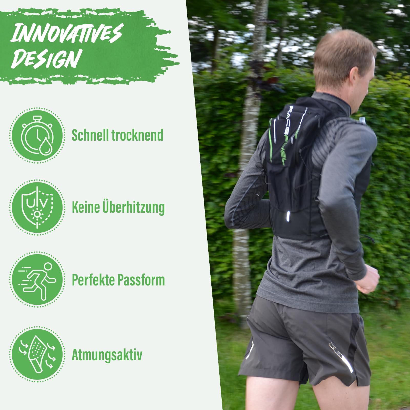 RaceFuel Ultraleicht Trinkrucksack, Trail Rucksack, Trinkweste, Hydration Pack Fahrradrucksack für Laufen, Wandern, Marathoner für 1,5L Trinkblase oder 500ML Wasserflasche/Softflask