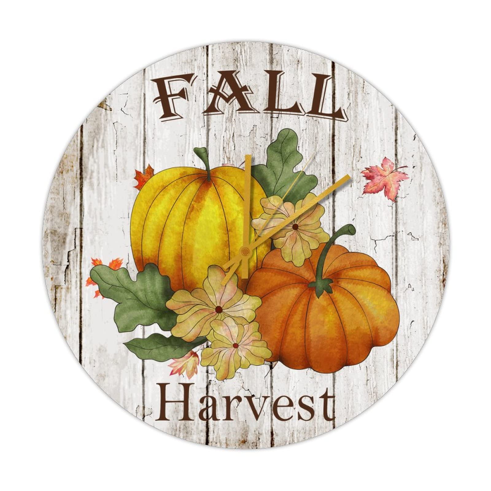 Horloge ronde en bois citrouilles et feuilles d'érable vintage
