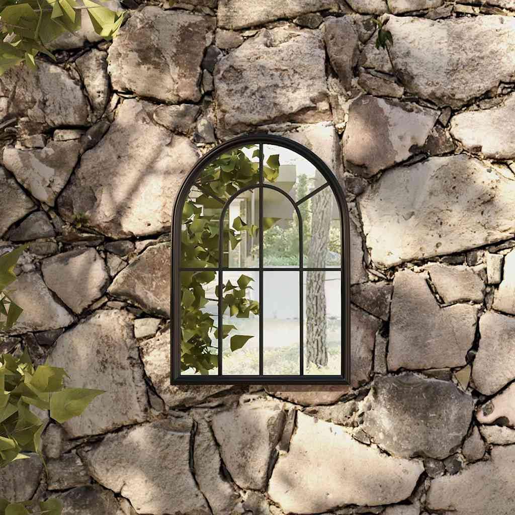 Miroir de jardin décoratif en fer effet rouille - 60 x 45 cm - Pour extérieur - Design antique - Réfléchit la lumière et rend le jardin plus grand, avec trou pré-percé