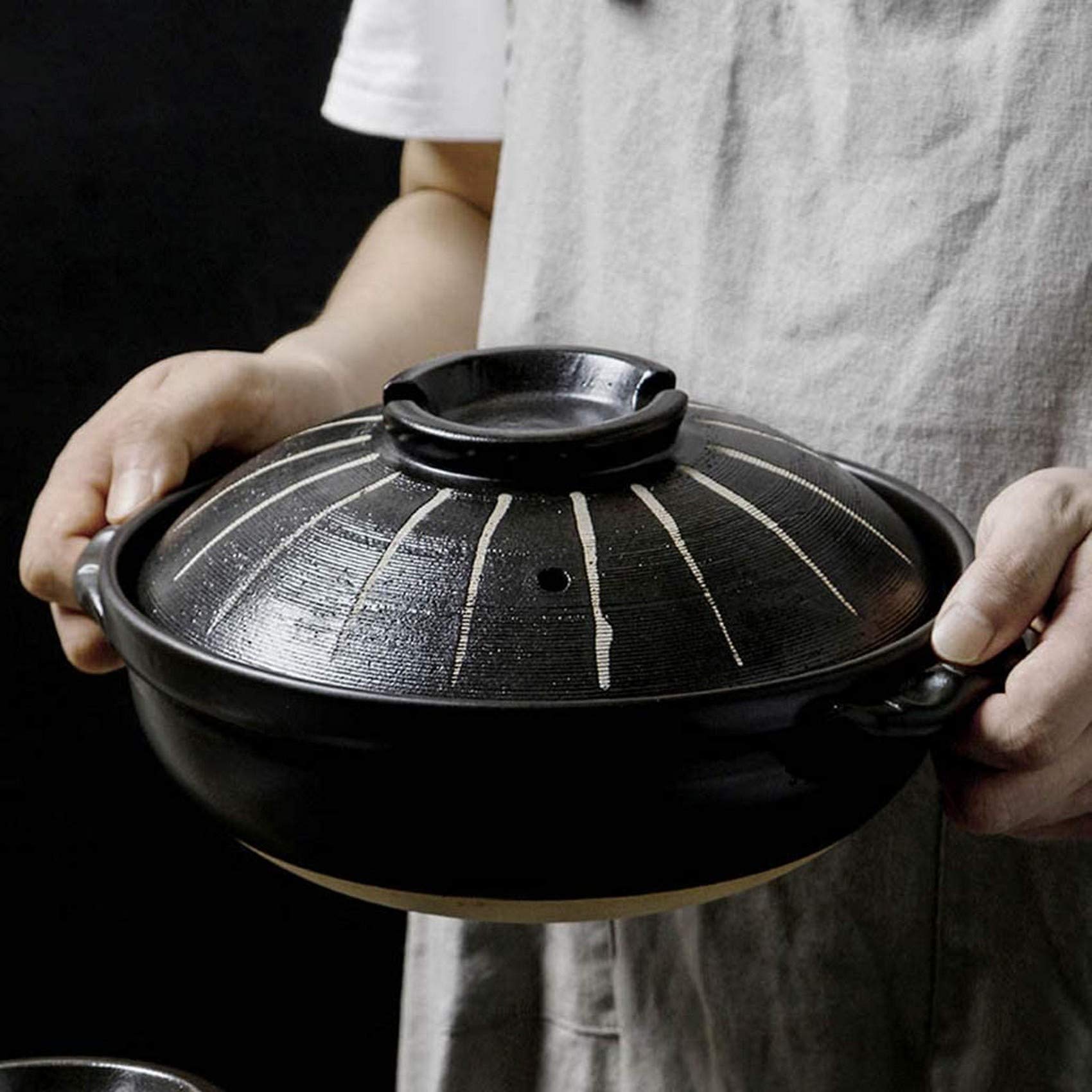 Kochtopf, Japanischer Hot Pot, Hitzebeständiger Keramik-Auflauf mit Deckel, Schmortopf für langsames Kochen, Runder Schmortopf, Suppentopf, Ölfreier Kochtopf B 0,9 l